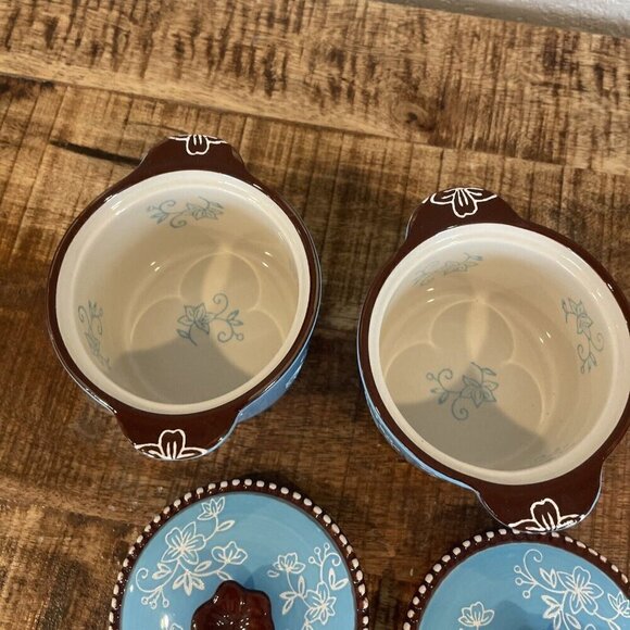 Set of 2 Temp-tations by Tara blue Floral Lace ramekins with lids 8oz Round - Picture 7 of 9